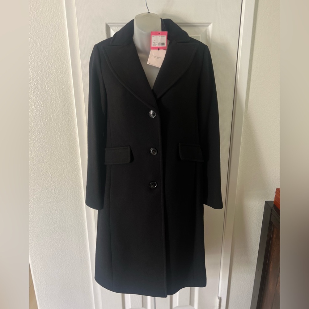 kate spade Black wool 41” wool coat NWT XSmall